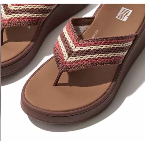 FitFlop F-Mode Crochet Flatform Sandals Clay Brown Sz 6 Boho Coastal Comfort - Picture 1 of 9